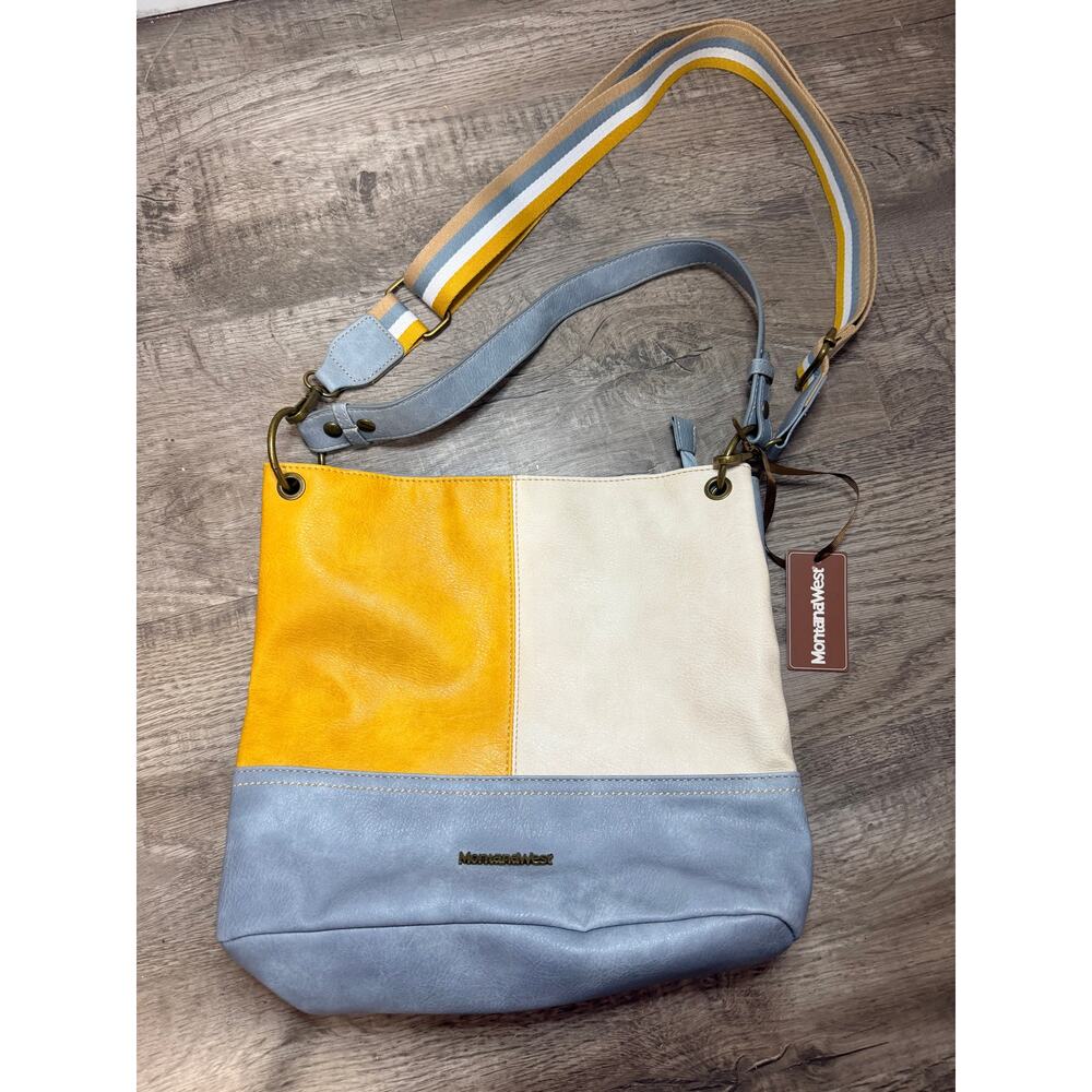 NWT Montana West Leather Shoulder Hobo Bag Color Block Camera Strap